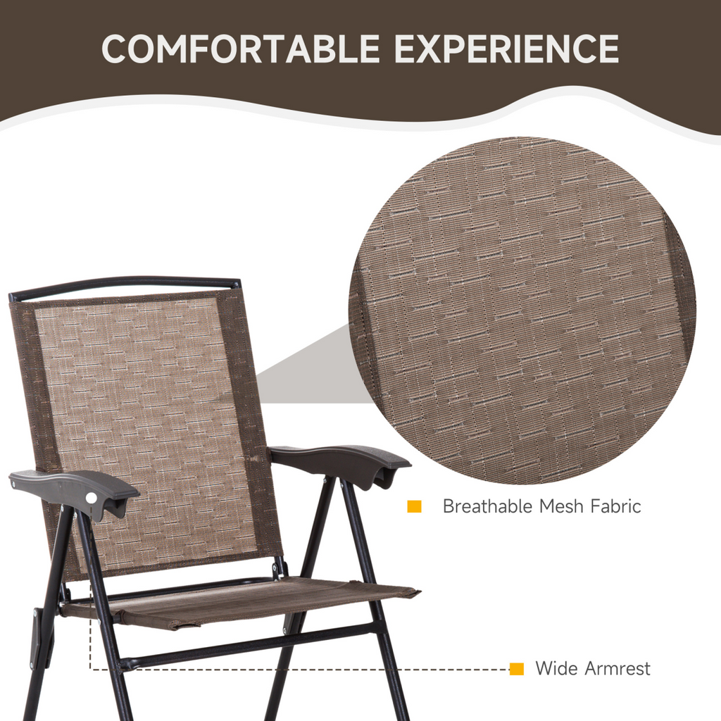 3 PCS Patio Furniture Bistro Set with Folding Chairs Tempered Glass Table Brown