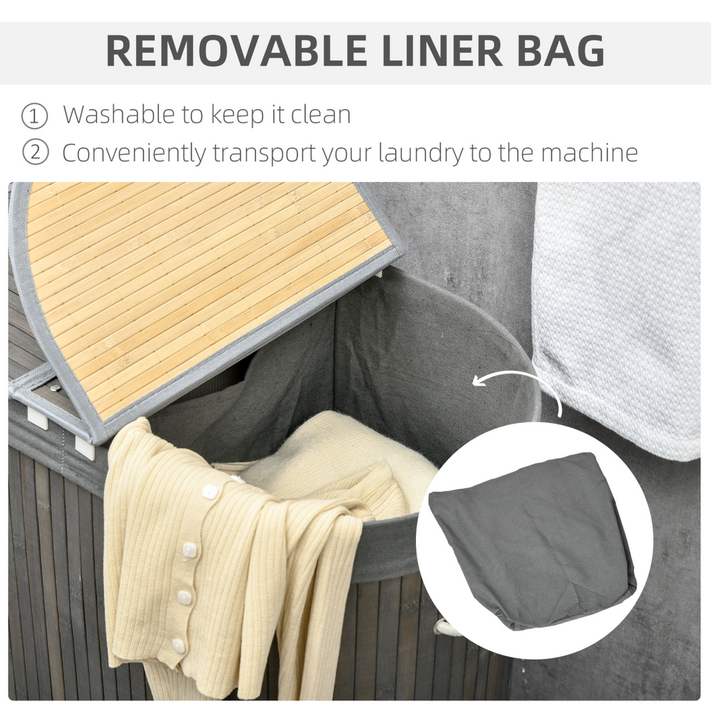 100L Bamboo Laundry Basket with 2 Compartments Washing Baskets Grey HOMCOM