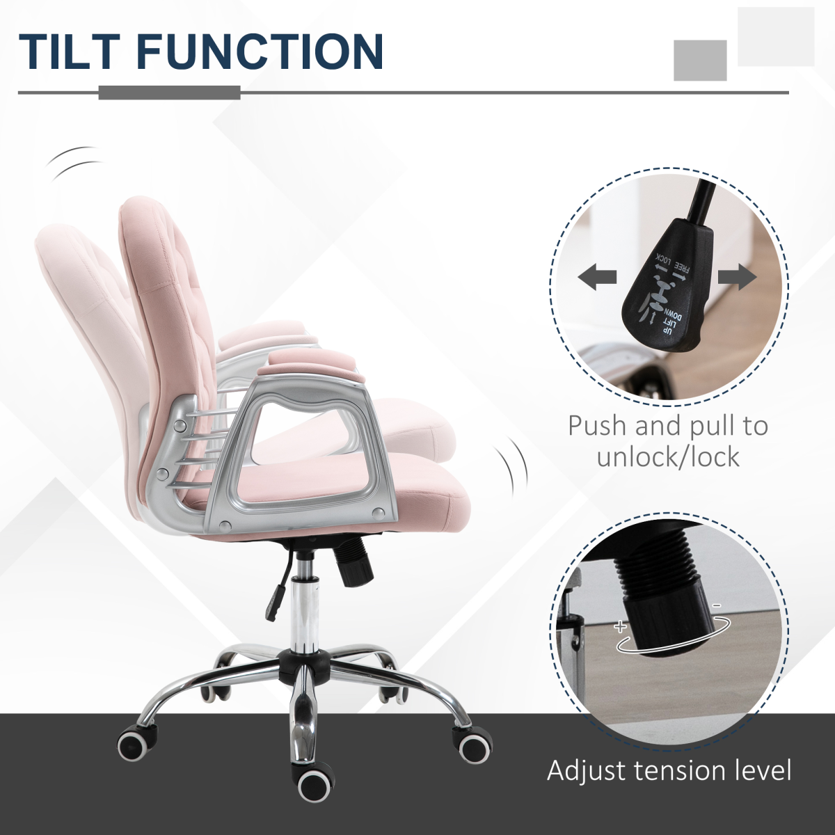Office Chair Luxury Velour Diamond Tufted Padded Ergonomic 360 – Swivel Pink