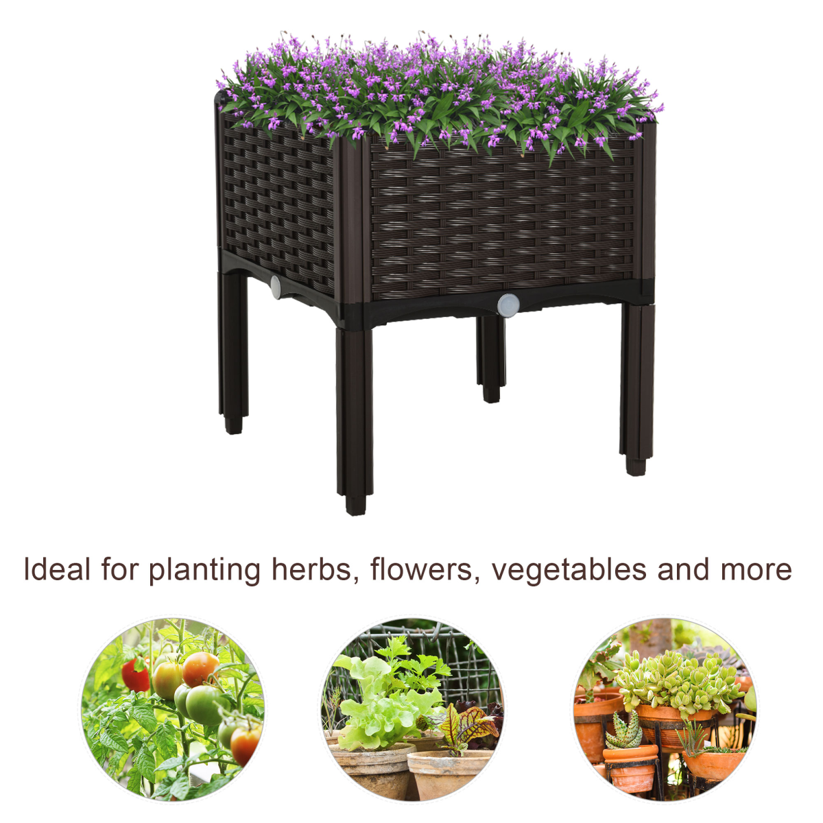 PP Raised Outdoor Garden Planter Box Brown