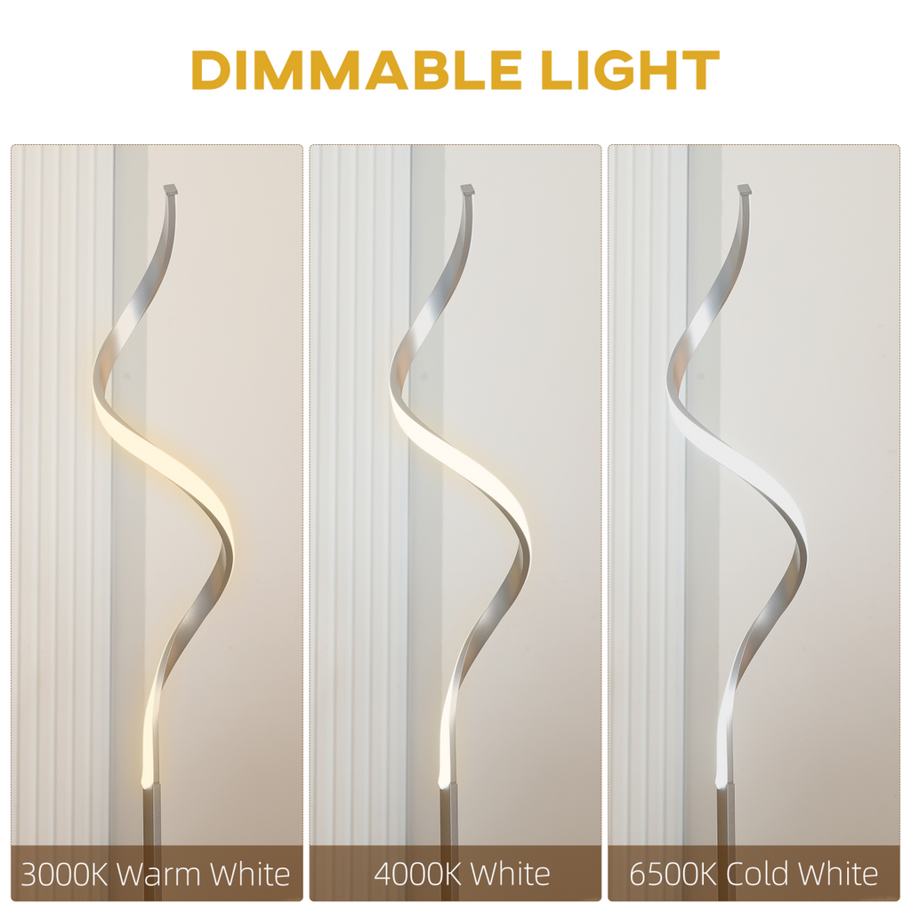 Spiral Floor Lamp for Living Room with 3 Adjustable Brightness, Silver HOMCOM