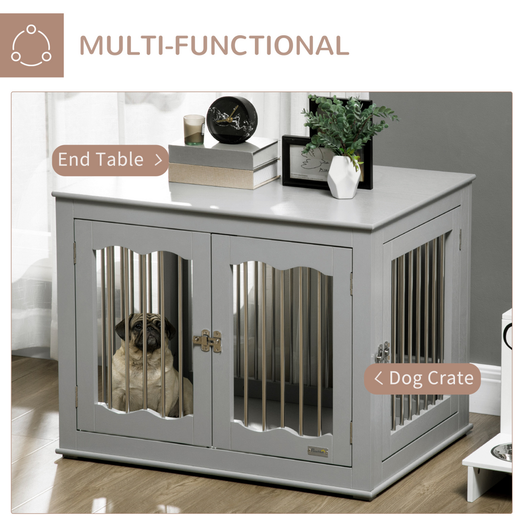 Wood Dog Crate Furniture W/ Three Doors, Locks & Latches, for Medium Dogs