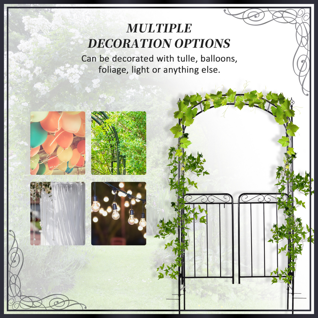 Metal Decorative Backyard Arch Gate Garden Arbor for Climbing Plants Outsunny