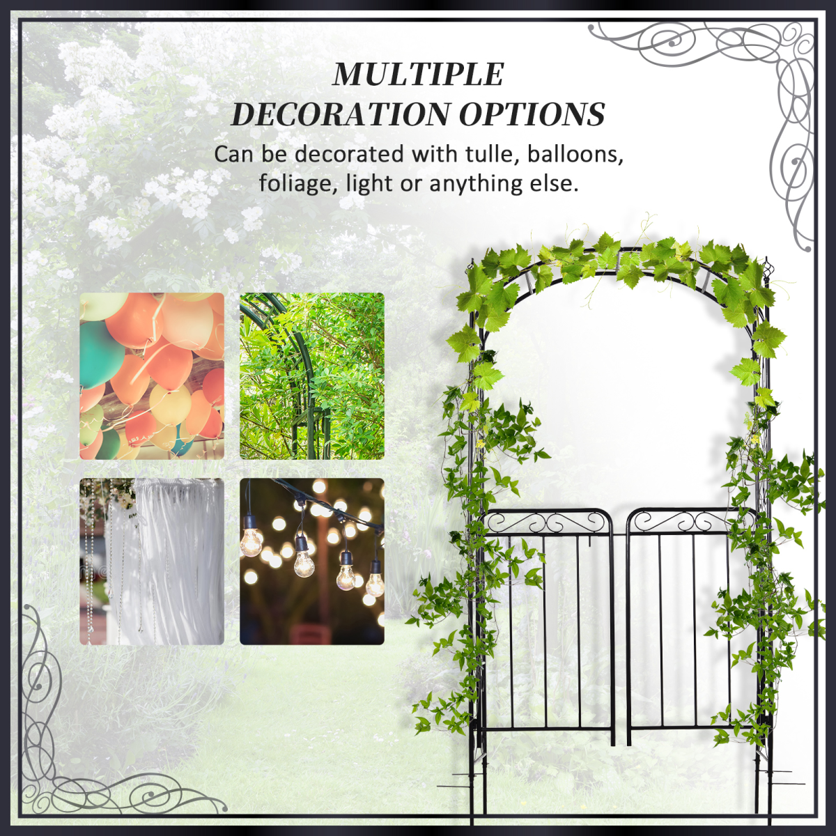 Metal Decorative Backyard Arch Gate Garden Arbor for Climbing Plants Outsunny
