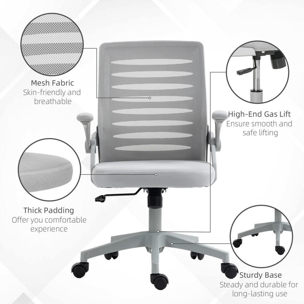 Vinsetto Mesh Office Chair Home Swivel Task Chair with Lumbar Support, Arm, Grey