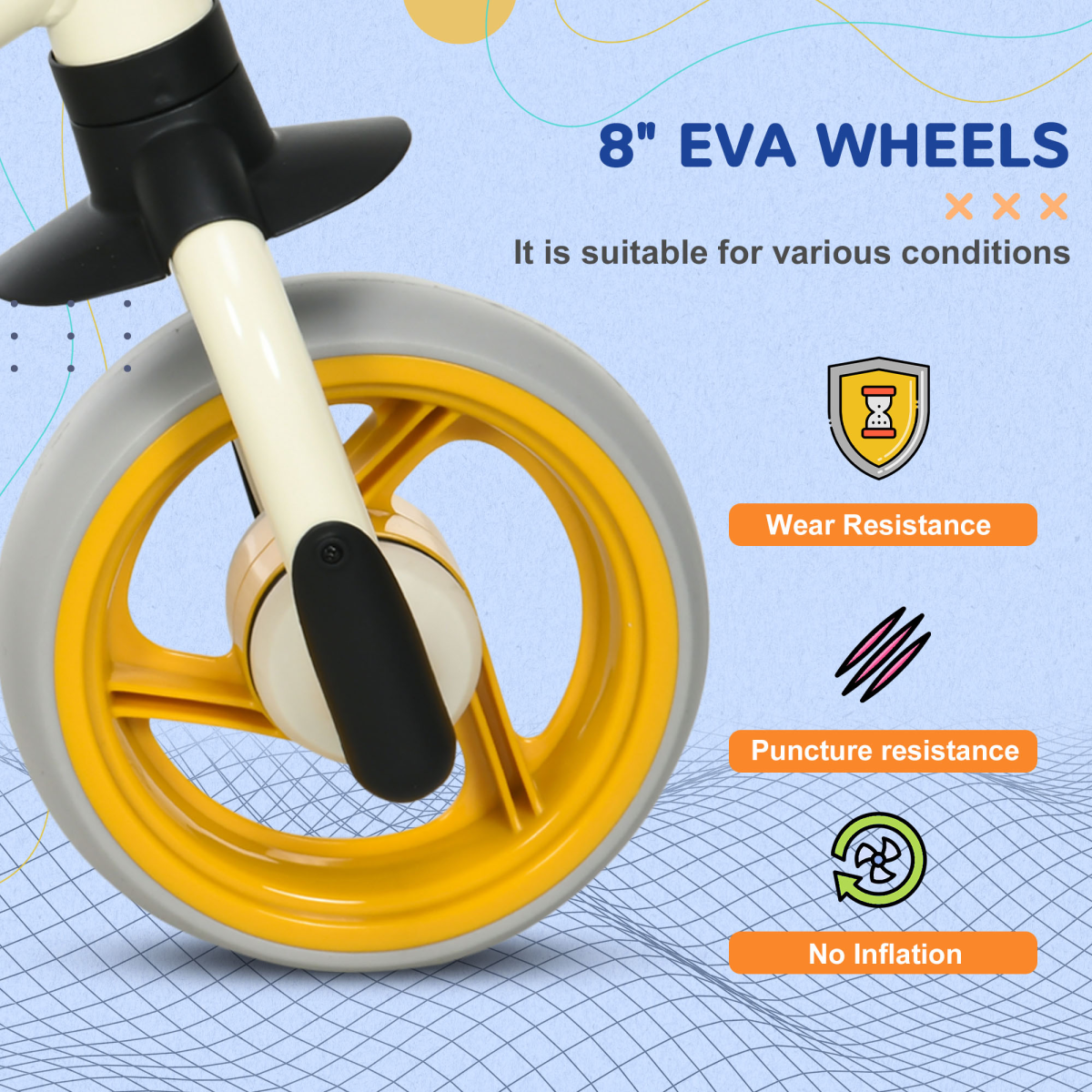 8" Baby Balance Bike with Adjustable Seat, Puncture-Free EVA Wheels - Orange