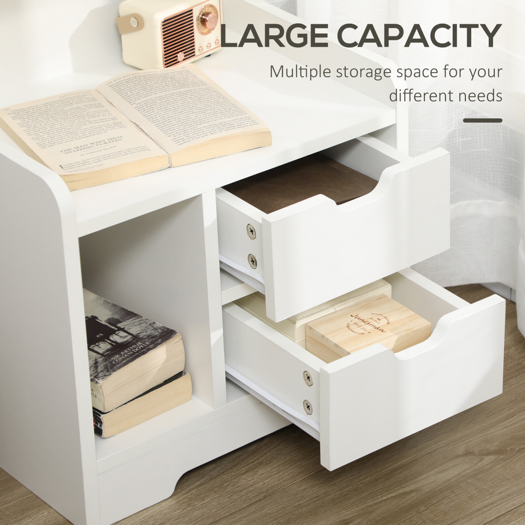 HOMCOM Modern Bedside Table w/2 Drawer and Storage Shelves Chest for Bedroom