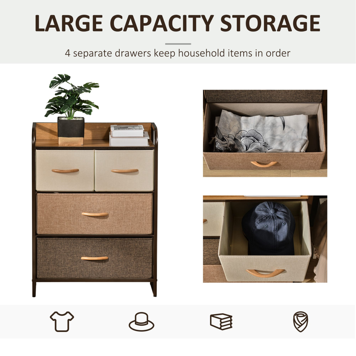 HOMCOM Closet Dresser, Dresser Tower 4 Easy Pull Fabric Drawer Steel Frame