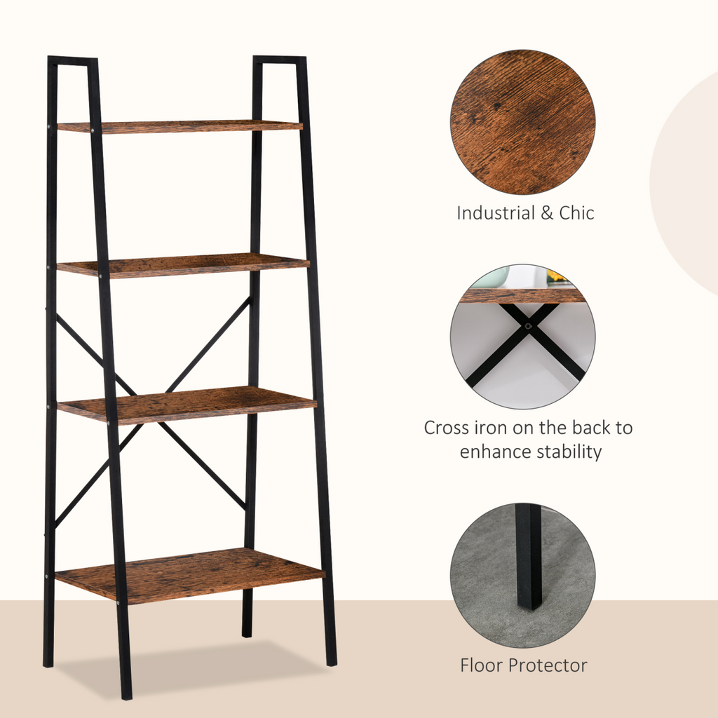 4-Tier Minimalistic Ladder Shelf Unit Steel Frame Home Display Storage