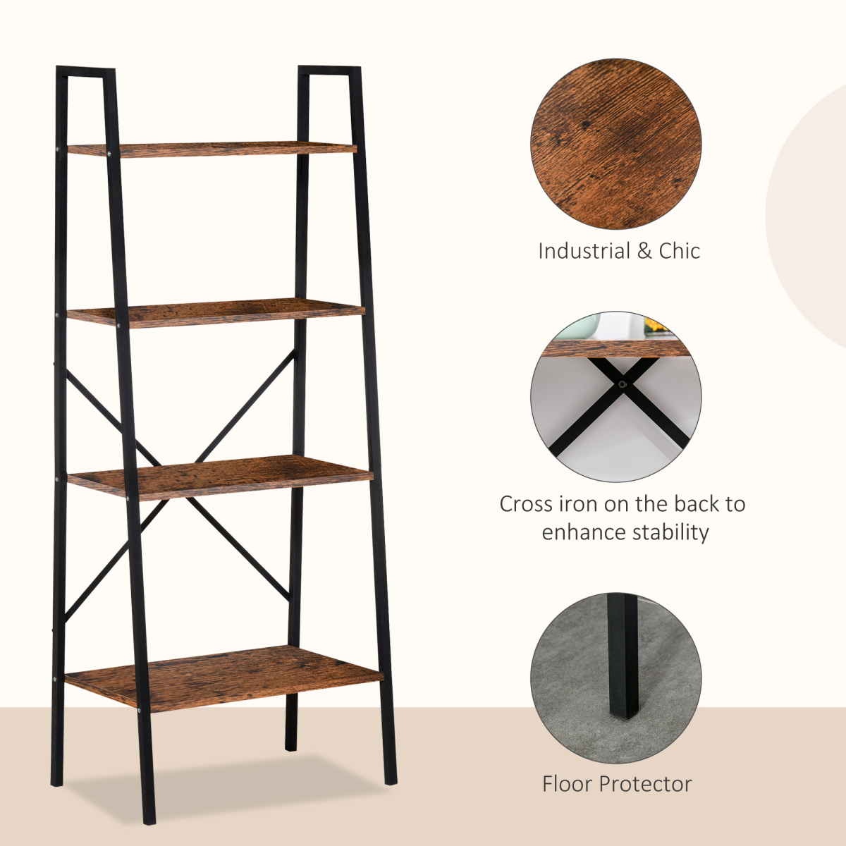 4-Tier Minimalistic Ladder Shelf Unit Steel Frame Home Display Storage