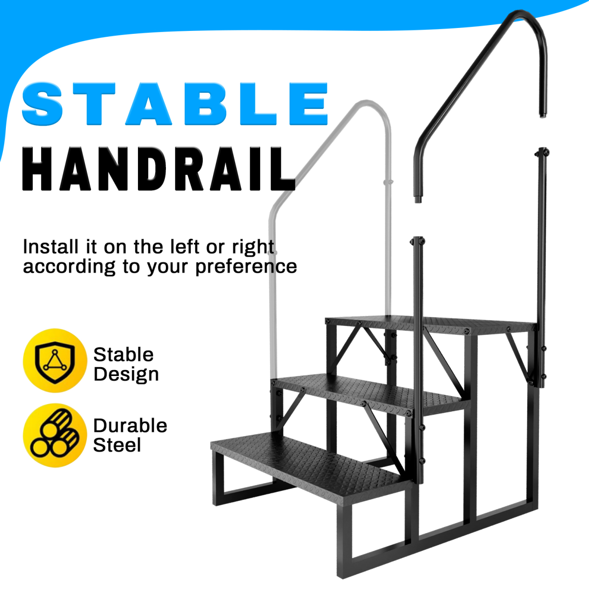 RV Step 3 Step Ladder, RV Step with Handrails
