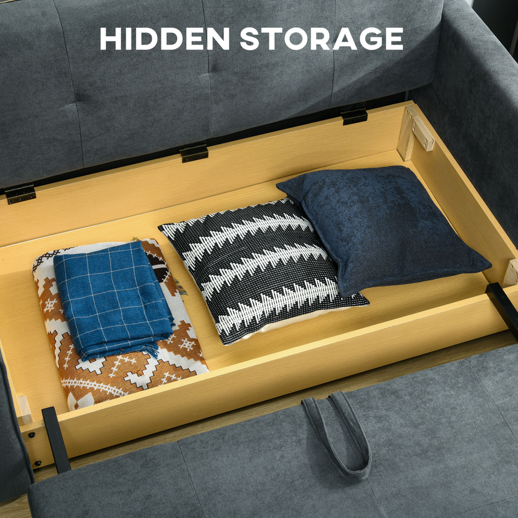 HOMCOM 2 Seater Sofa Bed Convertible Bed Settee with 2 Cushions Storage