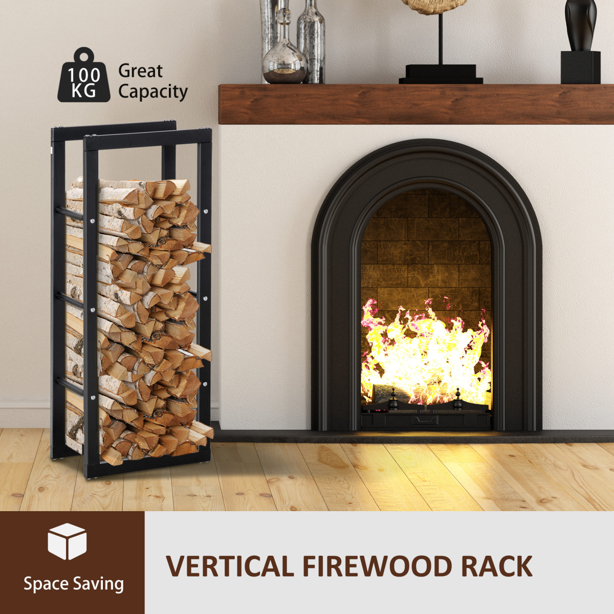 Metal Rust-Resistant Firewood Log Rack Black