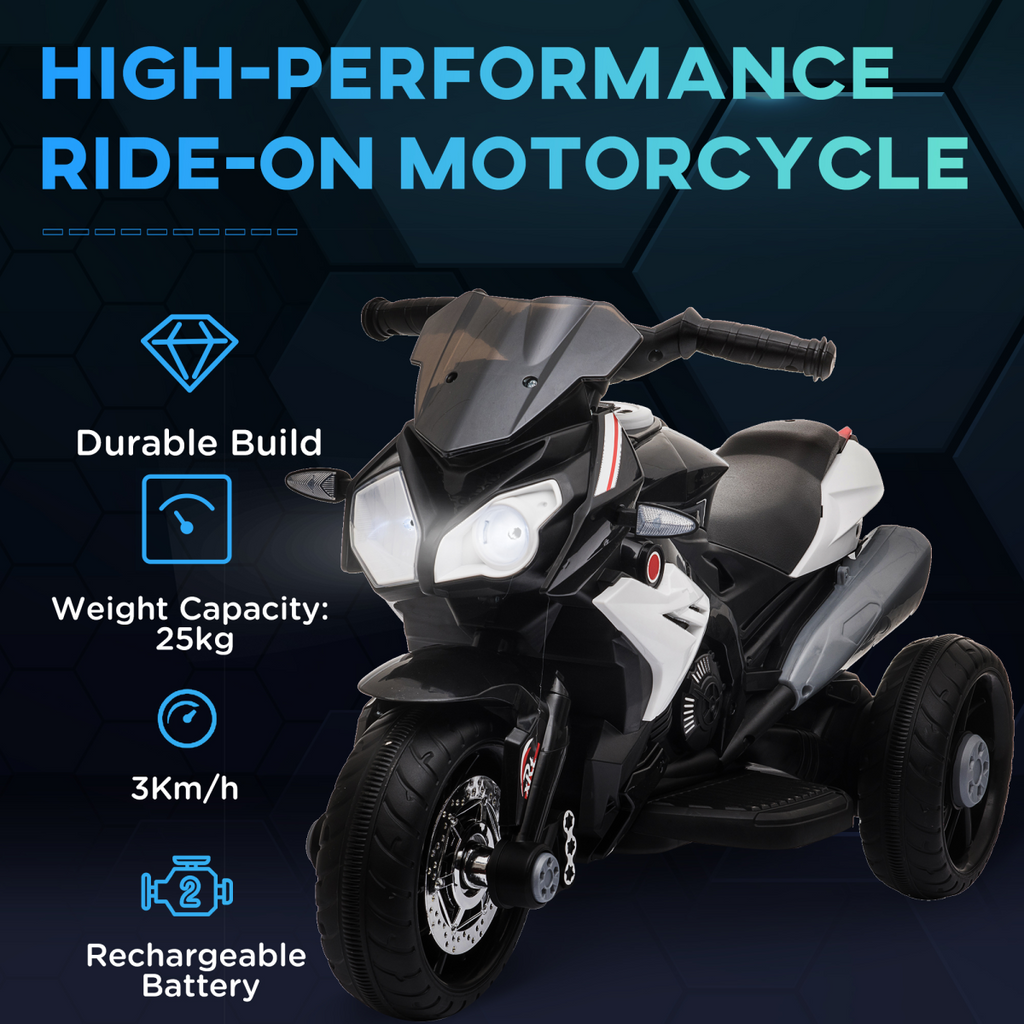 Kids Electric Motorcycle Ride-On Toy Vehicle 6V Battery Music Horn Lights Black