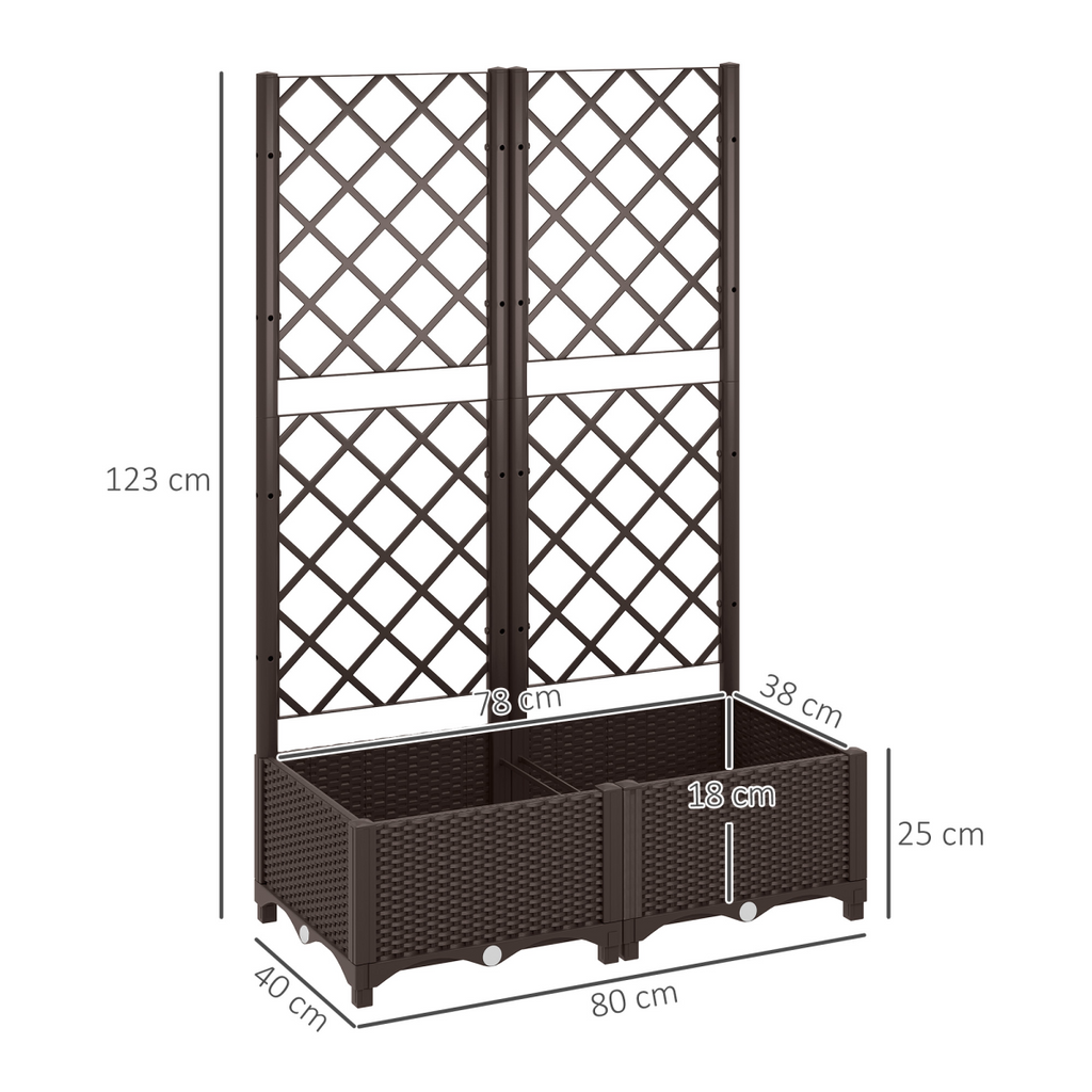 Outsunny Plastic Planter Box with Trellis, Vegetable Planter w/ Drain Plugs