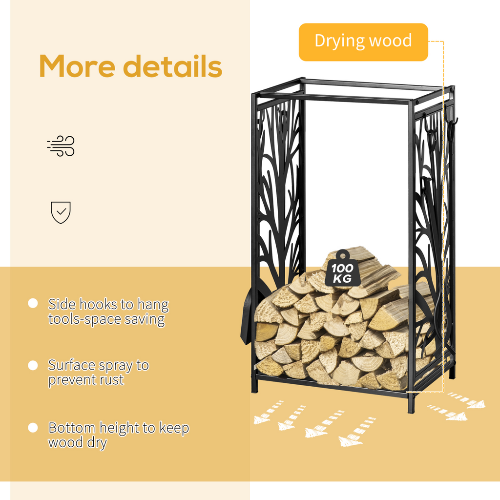 Heavy Duty Firewood Wood Log Rack Fireplace Wood Stacker Storage w/ 4 Tools