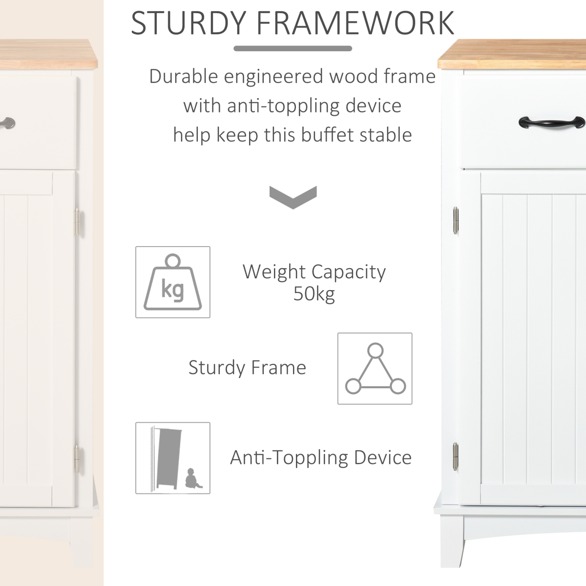 Simple Kitchen Cupboard Storage Cabinet w/ Drawer Living & Dining Room