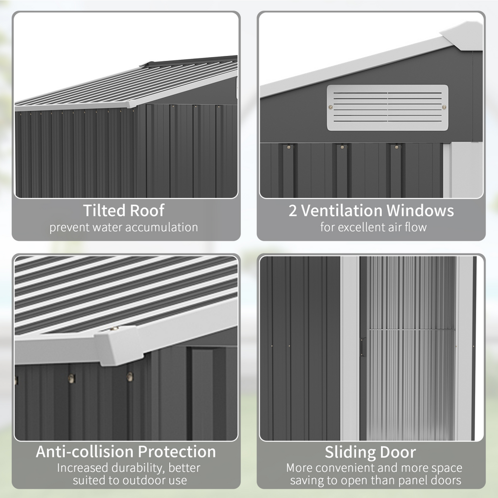 Outdoor Storage Shed, Sliding Door, Sloped Roof  152 x 132 x 188 cm, Grey