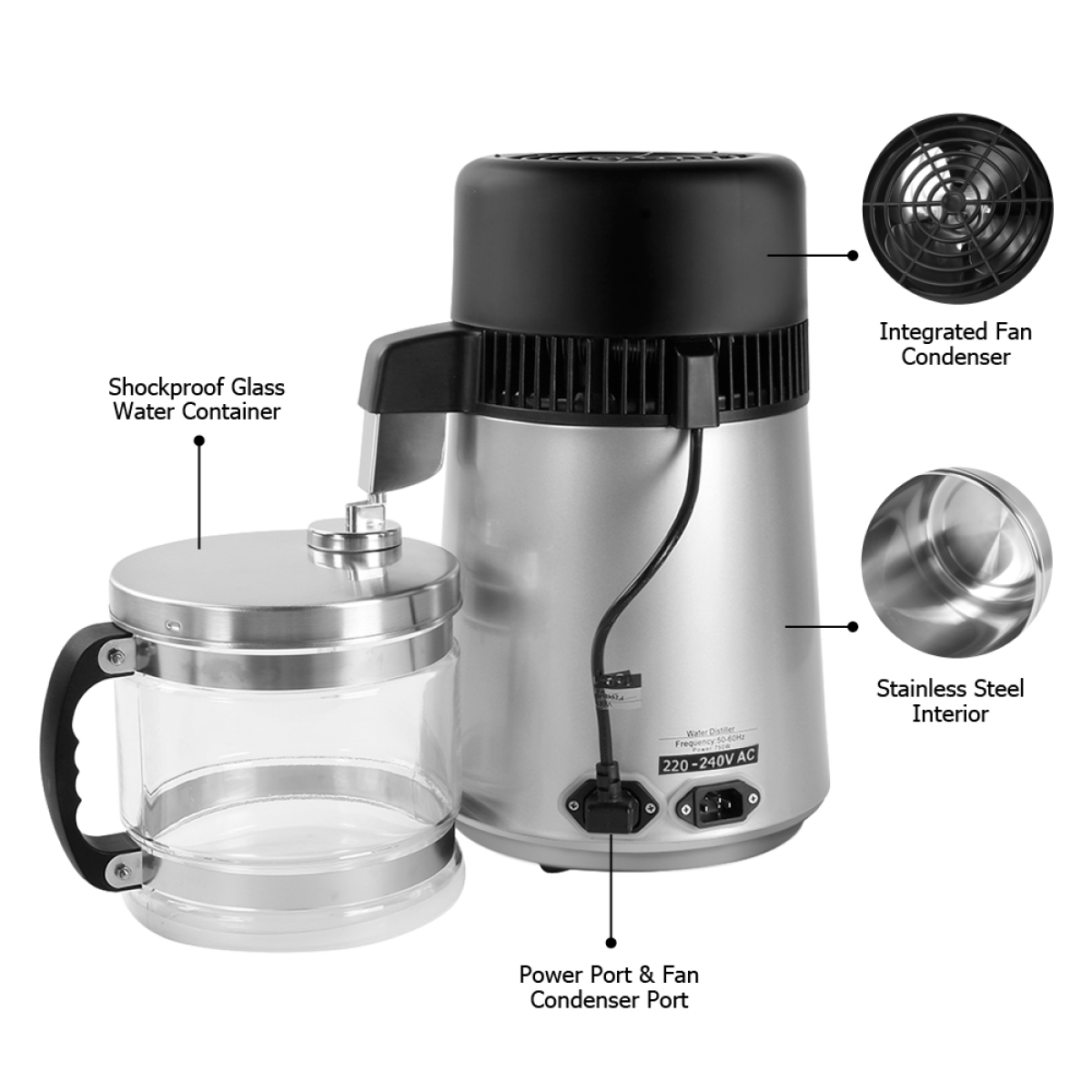 W Water Distiller Electric Purifier Stainless Steel Glass Water Filters