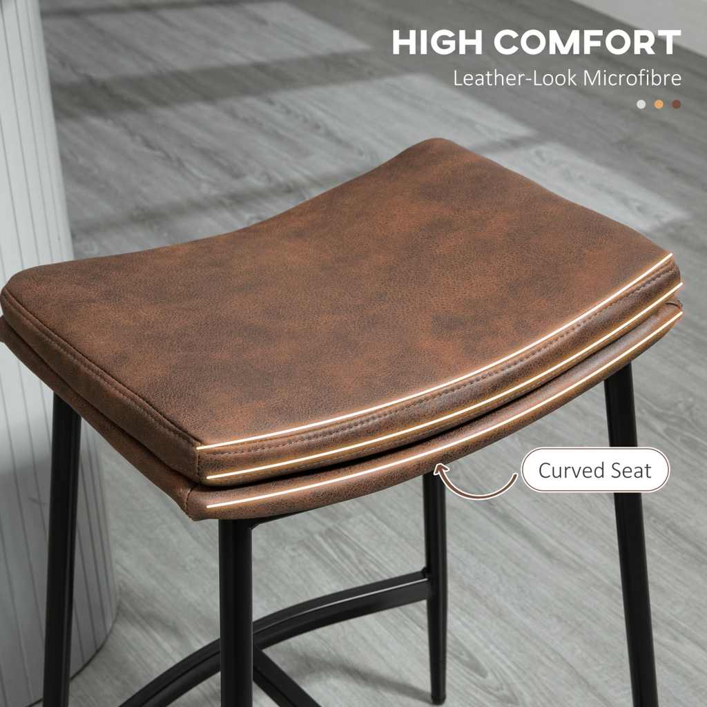HOMCOM Breakfast Bar Stools Set of 2 Upholstered Barstools w/ Curved Seat Brown