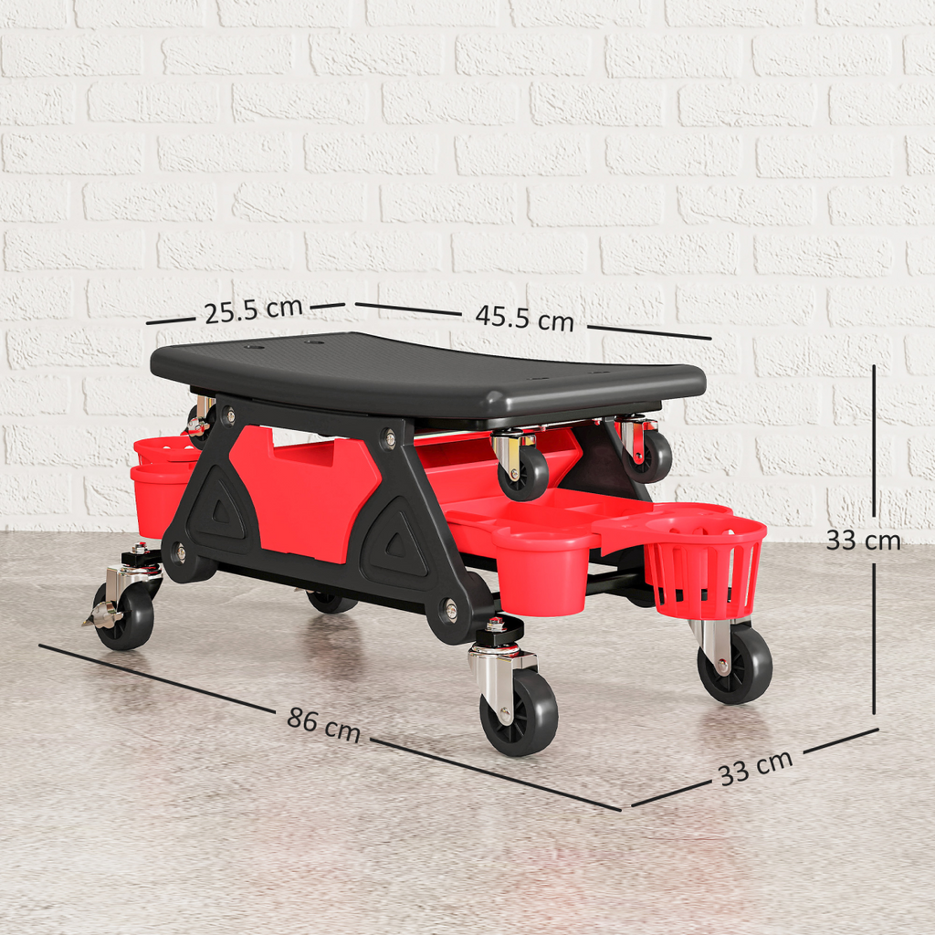 HOMCOM Rolling Mechanic Stool, 135kg Capacity Workshop Stool, Red