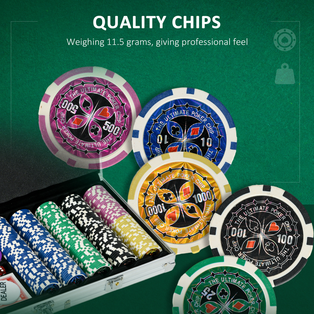 SPORTNOW 500-Piece Poker Chips Set with Mat, Aluminium Case, Two Decks of Cards