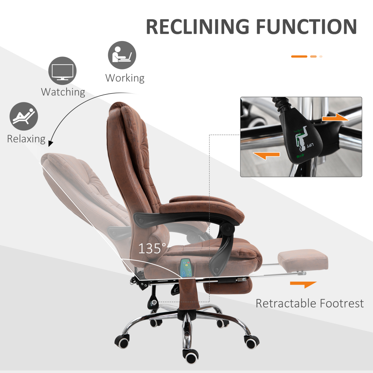 Vintage High Back Heated Massage Office Chair with 6 Vibration Points, Brown
