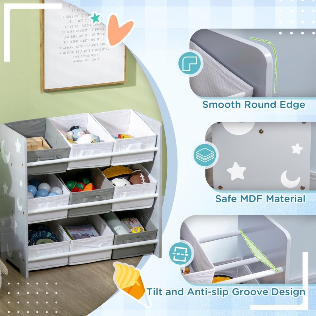 ZONEKIZ Storage Unit with 9 Removable Storage Baskets for Nursery Playroom - Grey