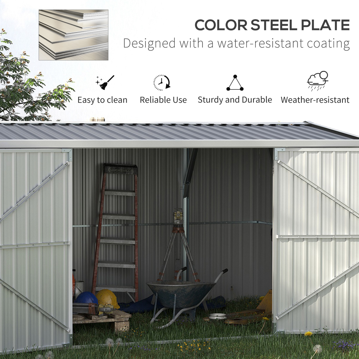 Outdoor Garden Storage Shed Steel Tool Storage Box for Backyard Grey Outsunny