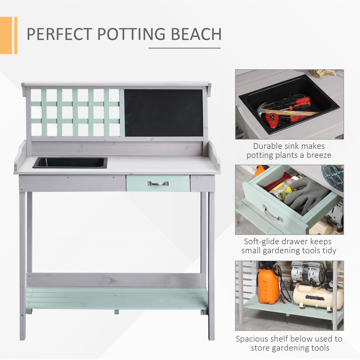 Outdoor Wooden Potting Table Bench Workstation Planting Shelves