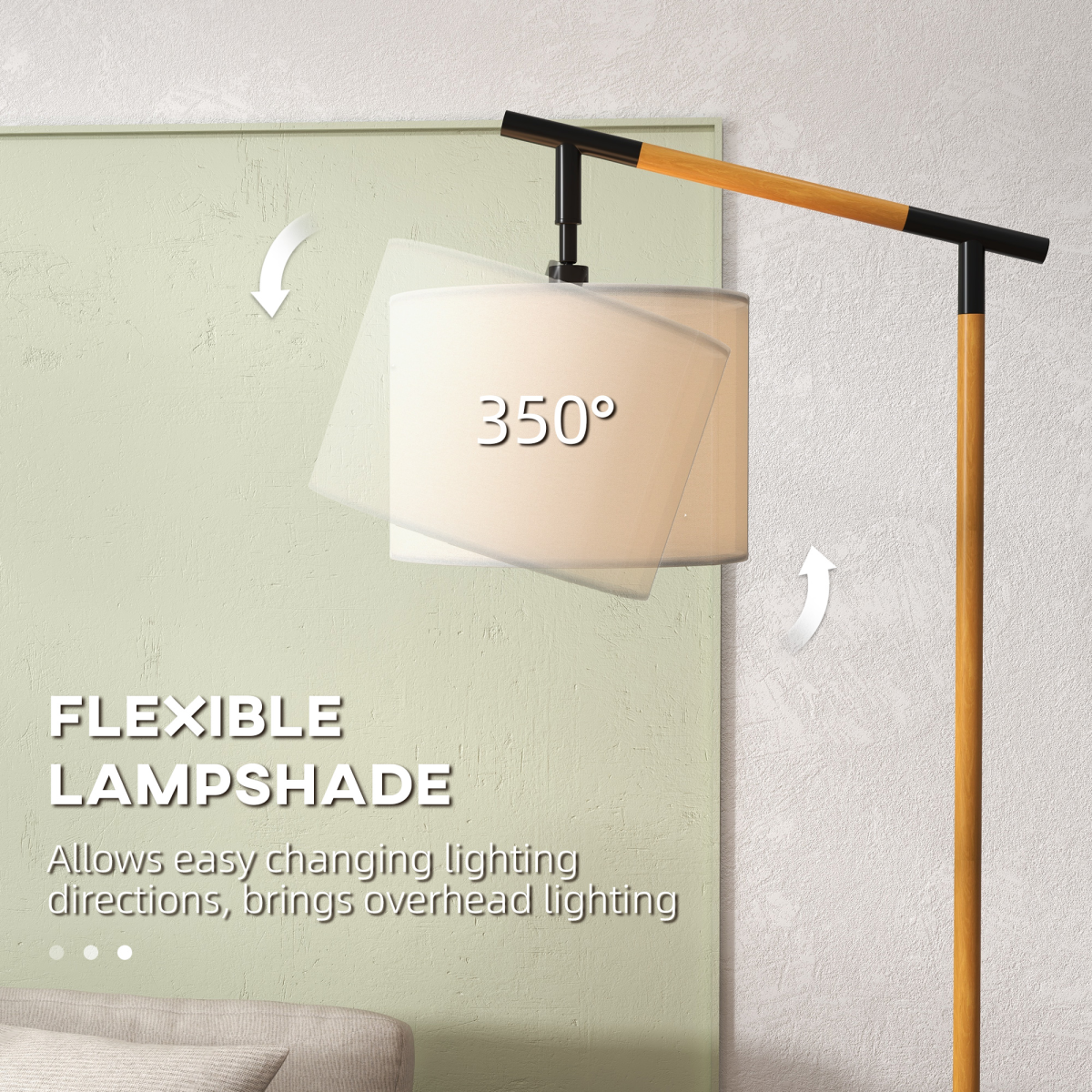 HOMCOM Floor Lamp with 350° Rotating Lampshade, LED Bulb Included, Brown