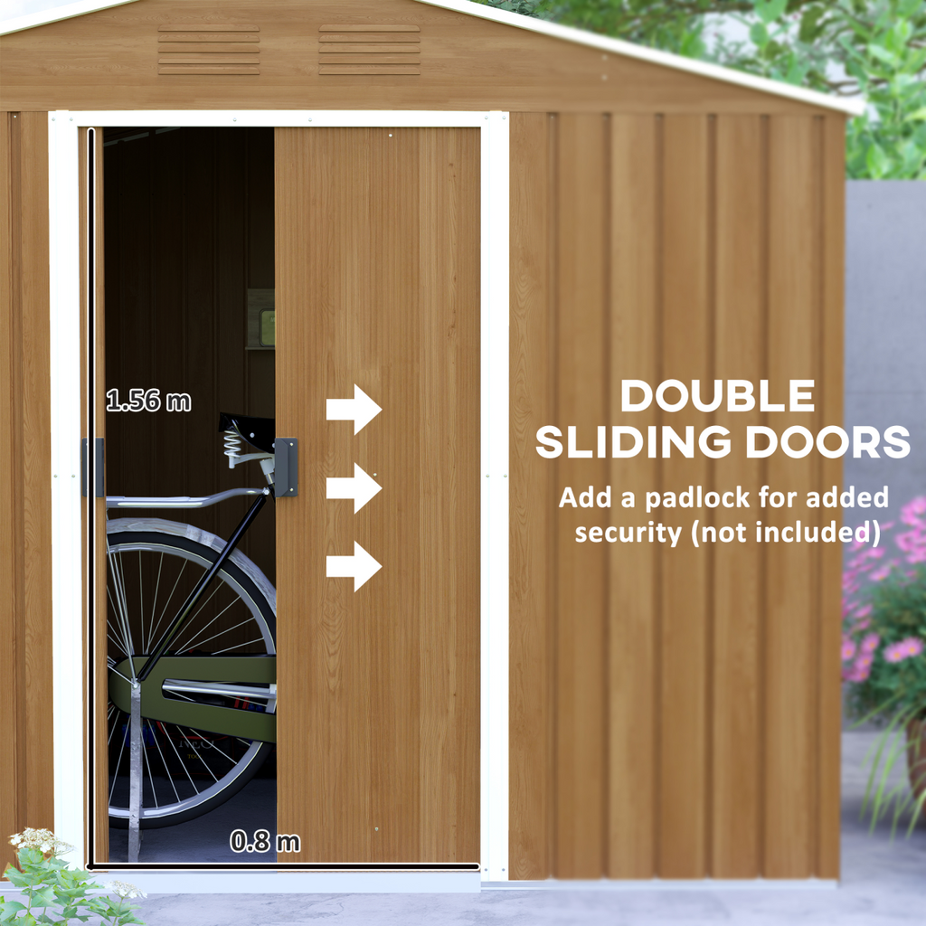 Outsunny 8 x 6ft Garden Storage Shed with Double Door Chocolate Wood Effect