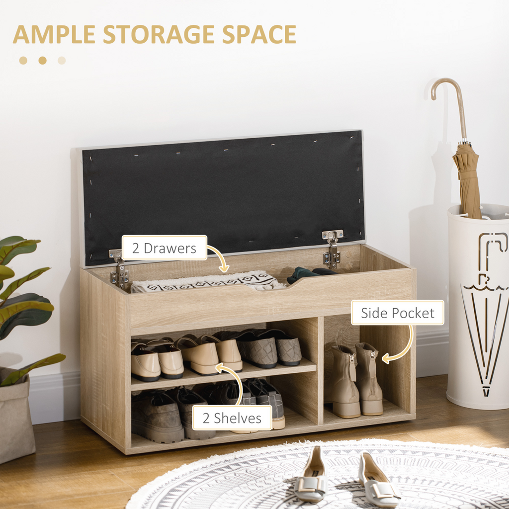 Sit-On Shoe Storage w/ Hidden Compartment Handles Sponge Top 80x30x43 cm Grey