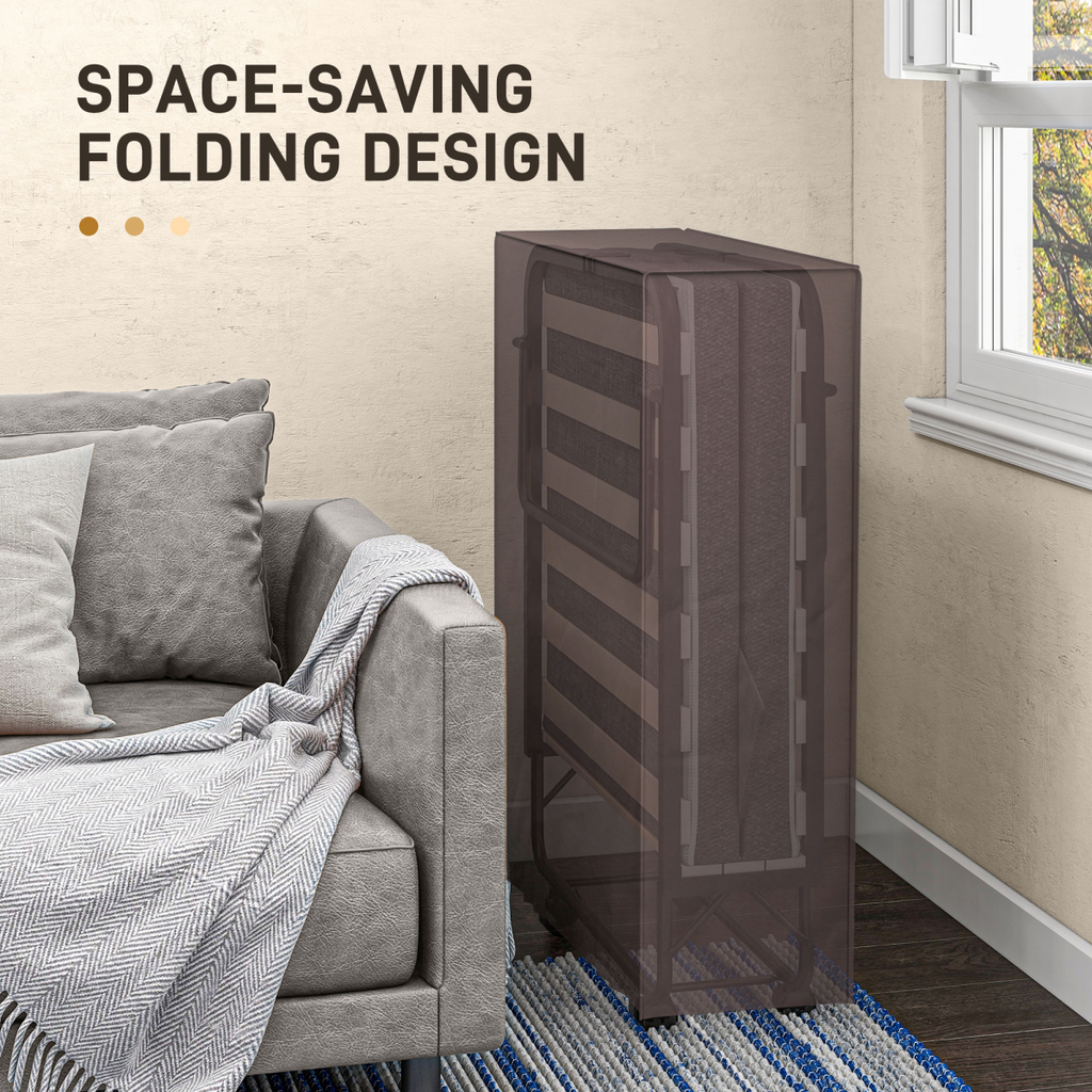 HOMCOM Folding Bed with Mattress Foldable Guest Bed on Wheels with Cover Dark Grey