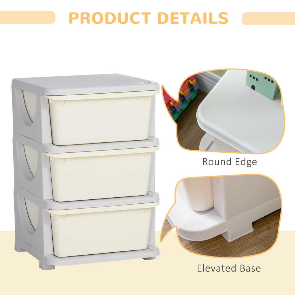 HOMCOM Kids Storage Unit w/ Three Drawers Three-Tier Chest Vertical Dresser