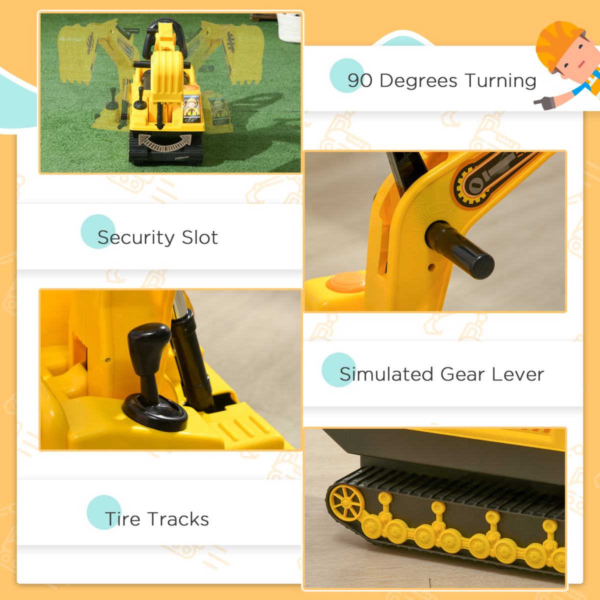 Ride On Excavator Toy Tractors Digger Movable Walker Construction Truck HOMCOM