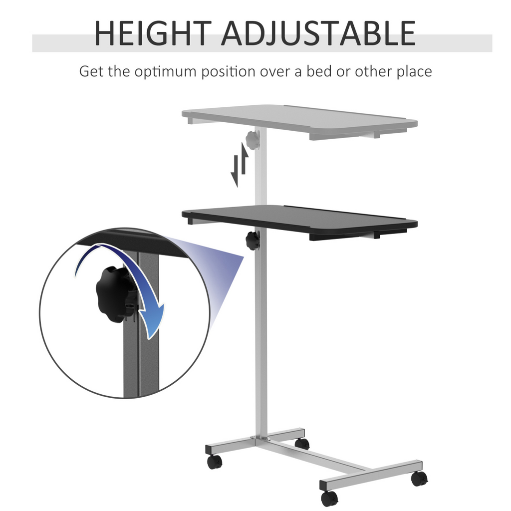 C-Shaped Mobile Table Sofa Over Bed Side Nightstand w/ Casters, Brake