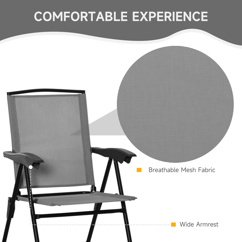 Patio Bistro Set Folding Chairs Garden Coffee Table for Balcony Grey Outsunny