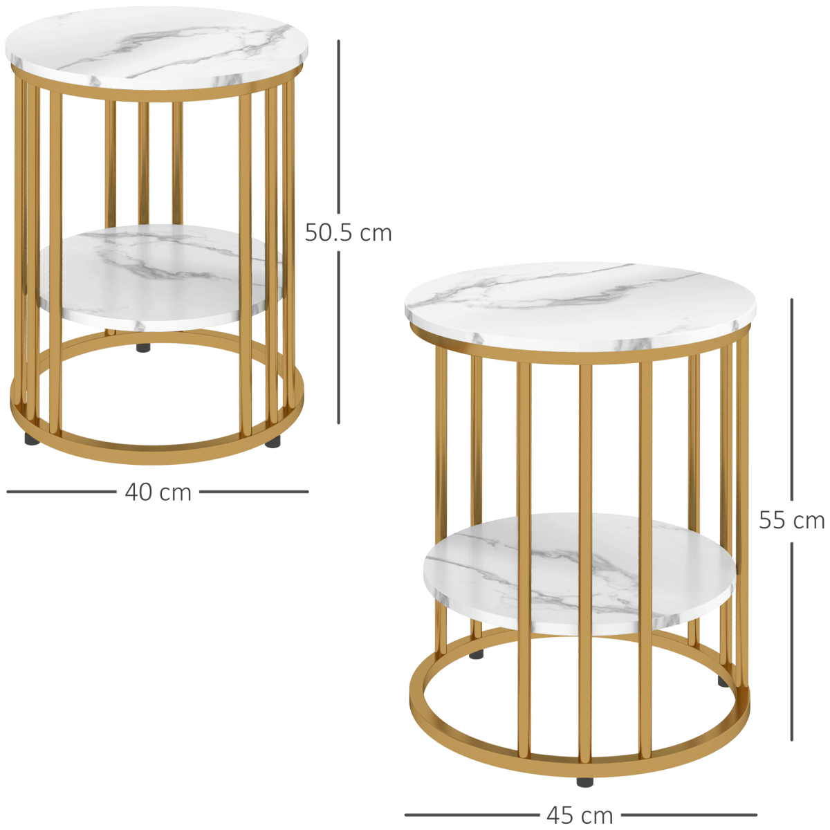 Elegant Marble-Effect Tables Set with Gold Tone Legs for Home & Office