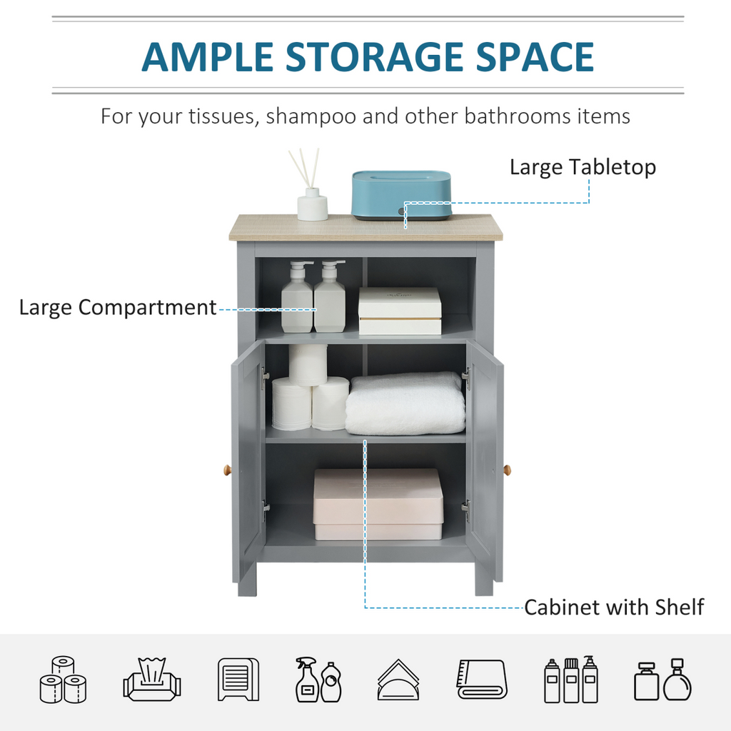 kleankin Bathroom Floor Storage Cabinet Standing Unit  Doors Adjustable Shelf
