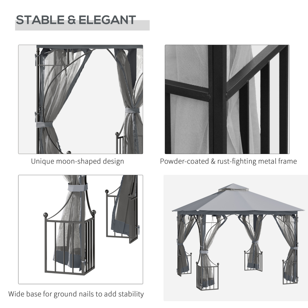 Gazebo Party Tent Canopy Sun Shade for Patio Garden Light Grey 3x3(m) Outsunny