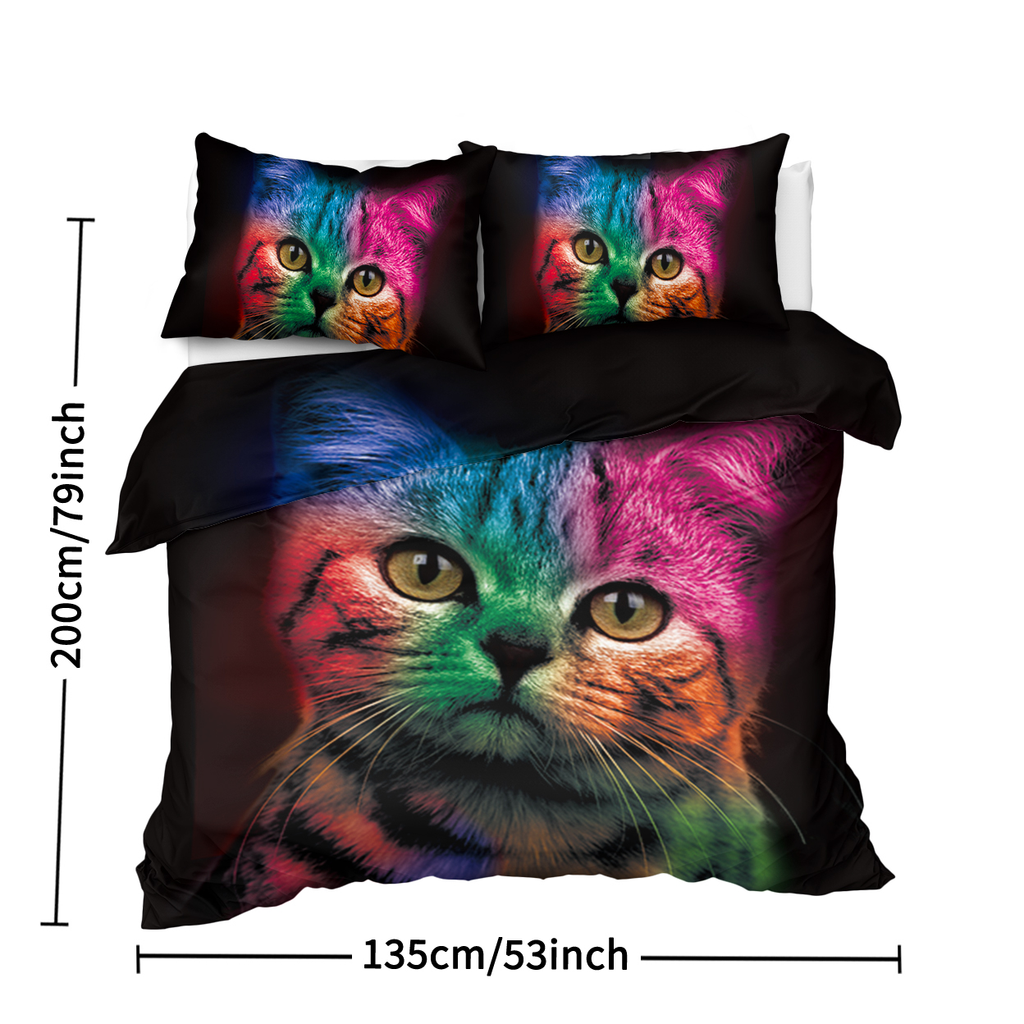 Cat Bedding for Kids Girls Boys Cute Colorful Cat Pattern Quilt Cover Bedspread 3