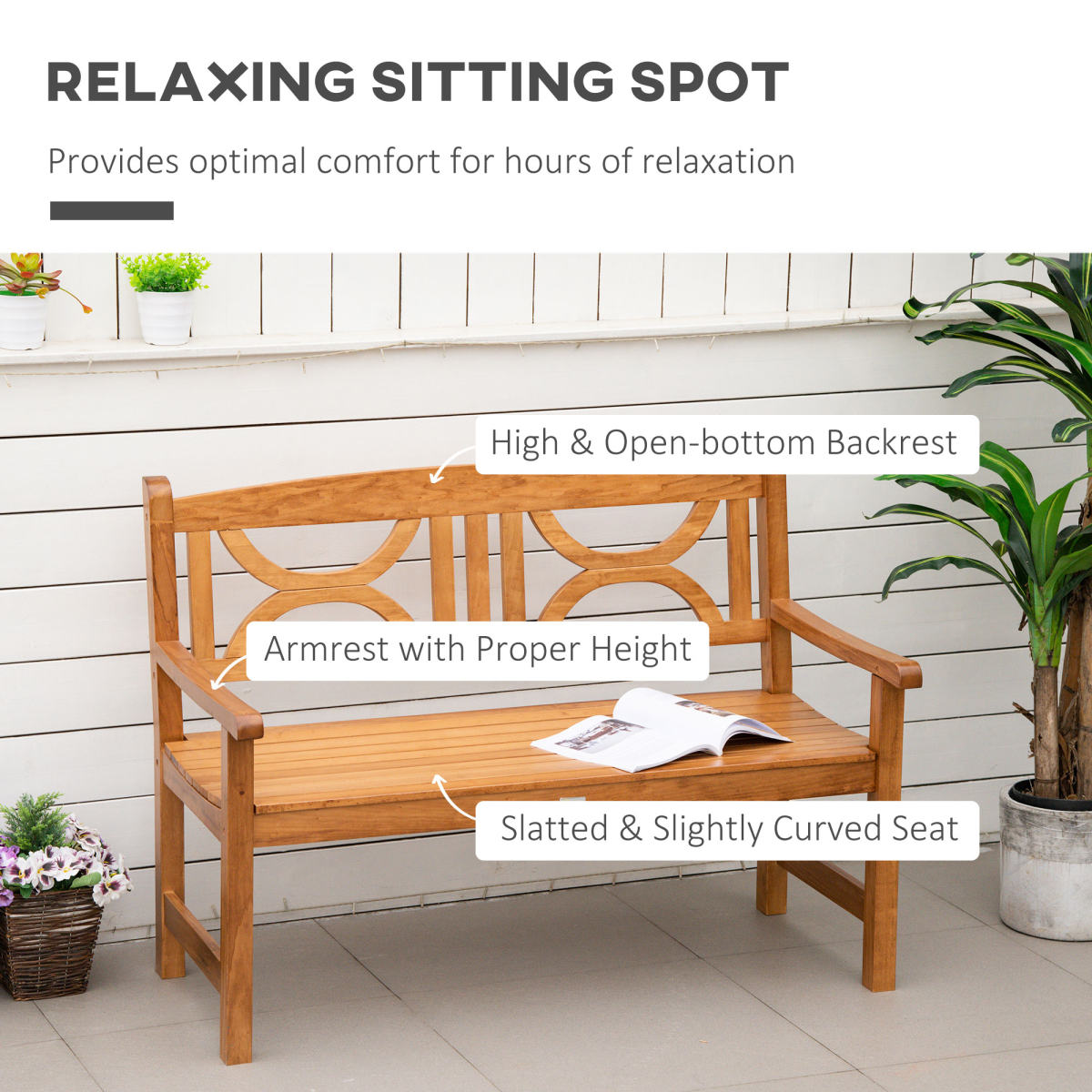 2-Seater Wooden Garden Bench Outdoor Patio Loveseat Natural