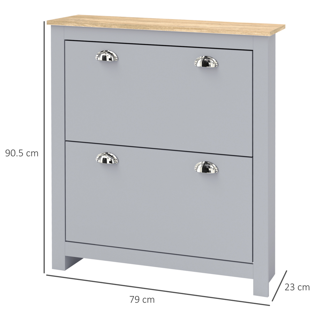 HOMCOM 2 Drawer Shoe Cabinet Narrow Shoe Cupboard with Flip Doors, Grey