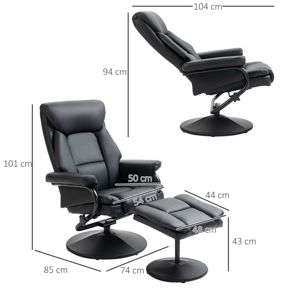 HOMCOM PU Leather Swivel Recliner Armchair with Ottoman, Black