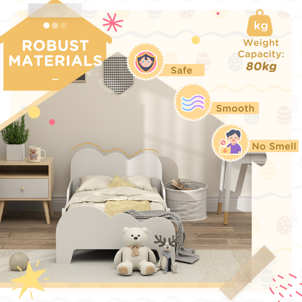 AIYAPLAY Cloud-Themed Toddler Bed with Safety Rails, 143.5 x 74.5 x 56cm