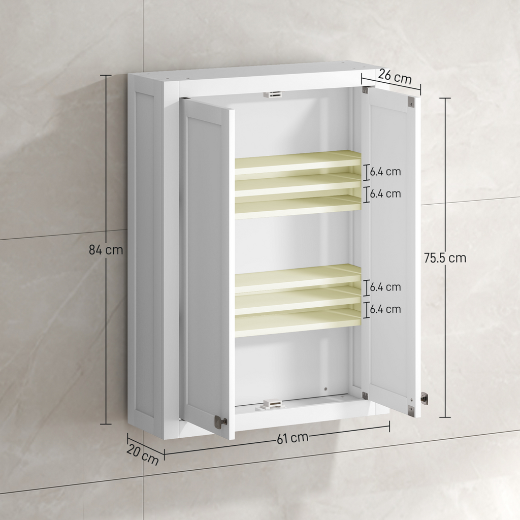 HOMCOM Wall Mounted Storage with Adjustable Shelves, Bathroom Wall Cabinet