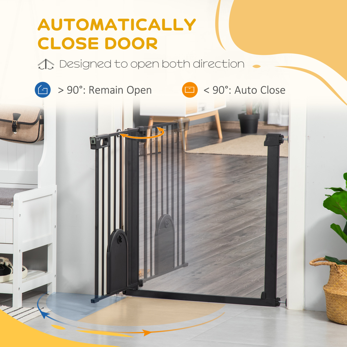 75-82 cm Pet Safety Gate, Stair Pressure Fit, Auto Close, Double Locking, Black