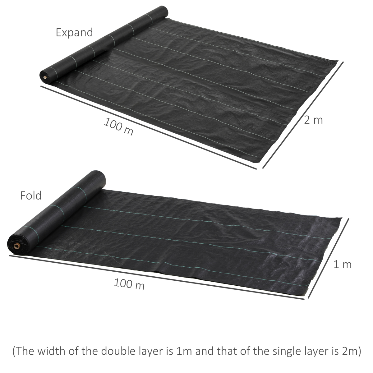 Outsunny 2 x 100m Weed Membrane, Heavy Duty Weed Control Membrane