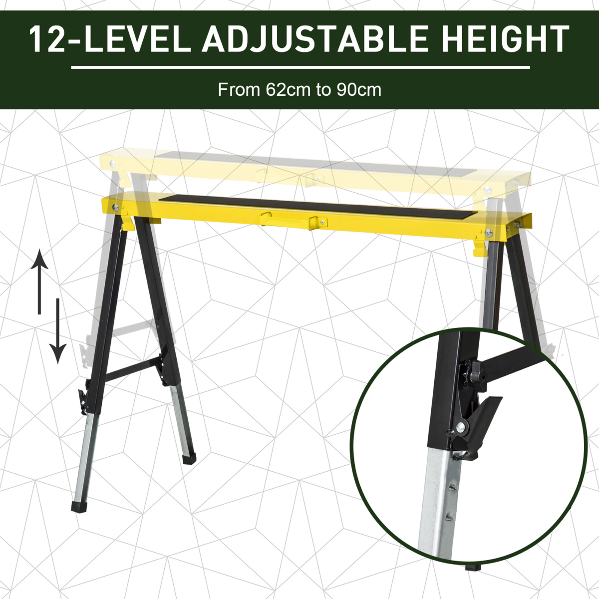 Set of 2 Folding Saw Horses Steel Frame Anti-Slip Platform Handle DIY Durhand